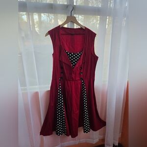 Maroon Polka Dot Trim Sleeveless Fit & Flair Dress